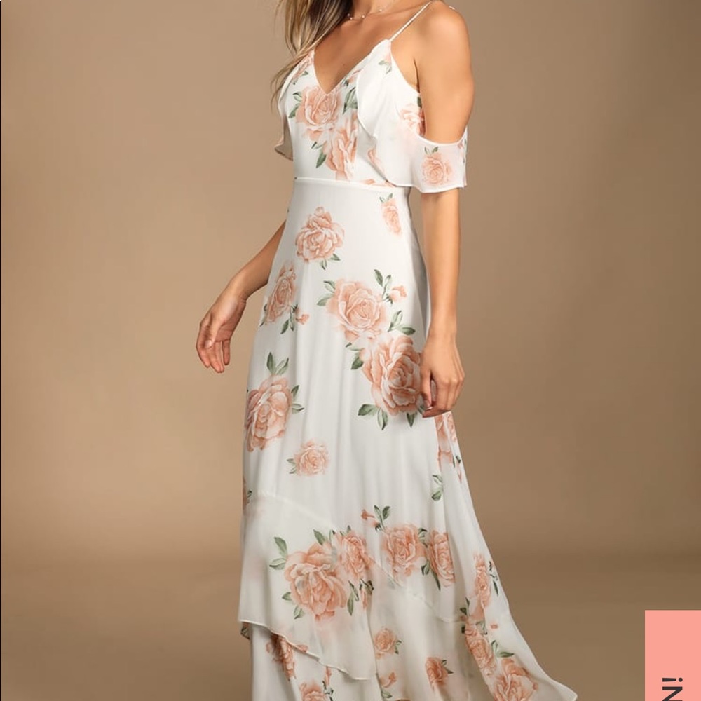 Lulus take you there ivory floral maxi dress